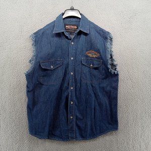 Sturgis Bike Week Shirt Mens Large Blue Denim Cutoff Tank Button Up Graphic 2005